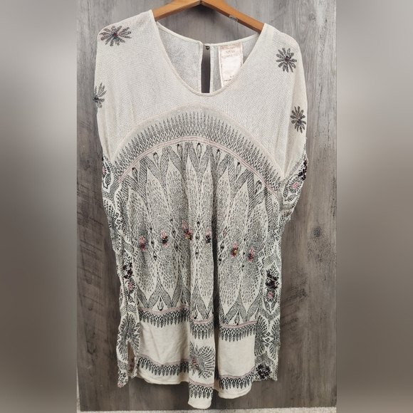 Free People New Romantics Boho Byzantine Dreams Tunic Antique Ivory Size Medium - Picture 3 of 10